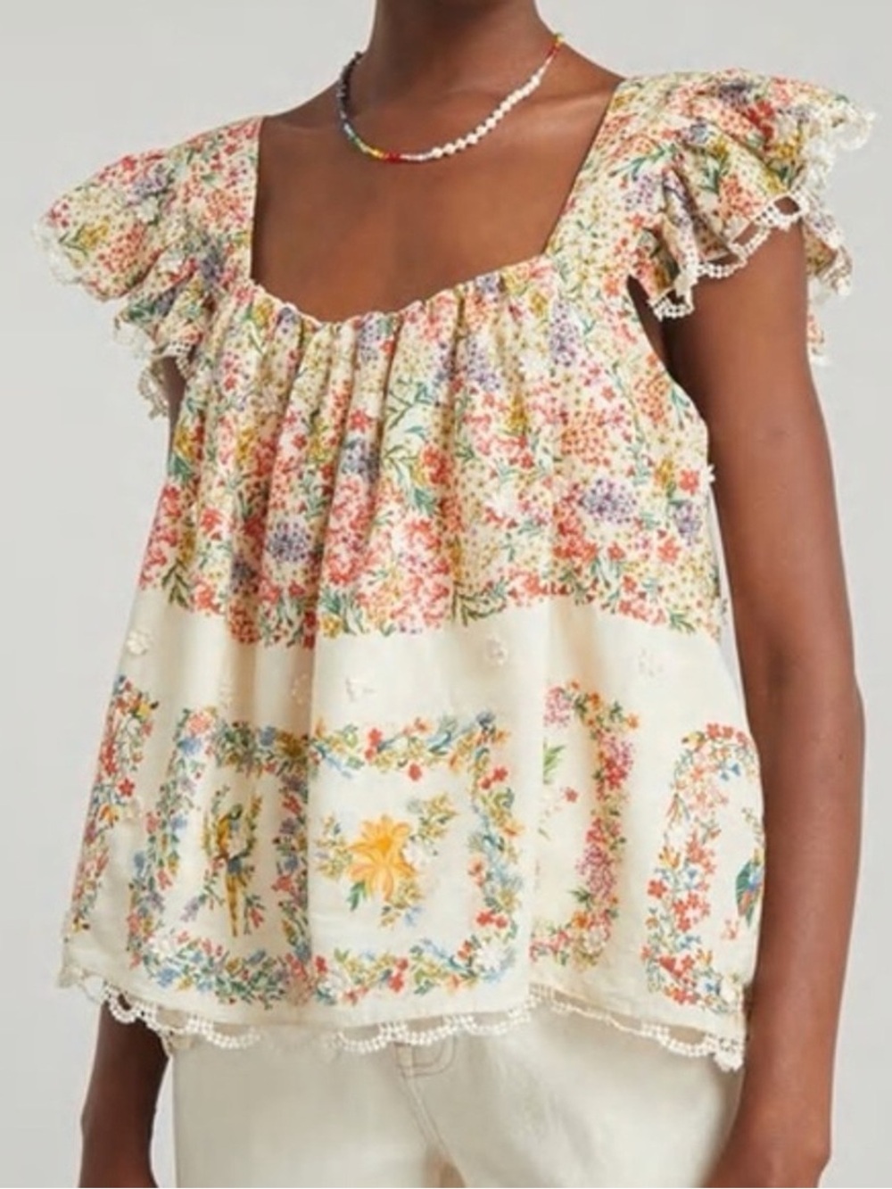 NWT Farm Rio Delicate Forest Scarves Square Neck Blouse